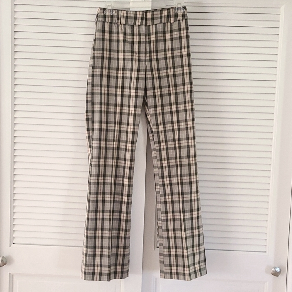 Kenar Plaid Pants. Size 2. Gray/Tan/Black/Red